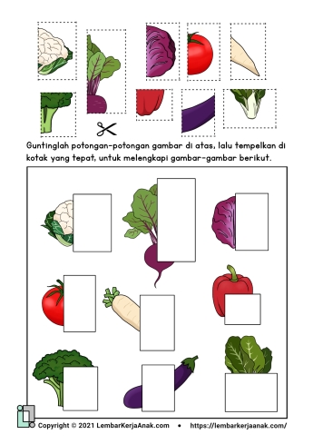 Kognitif lembar kerja anak tk tema tanaman sayur visual closure