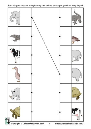 Kognitif lembar kerja worksheet anak tk paud tema hewan