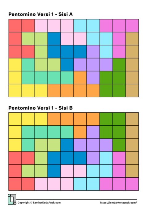 Lembar kerja worksheet anak tk sd pentomino puzzle geometri