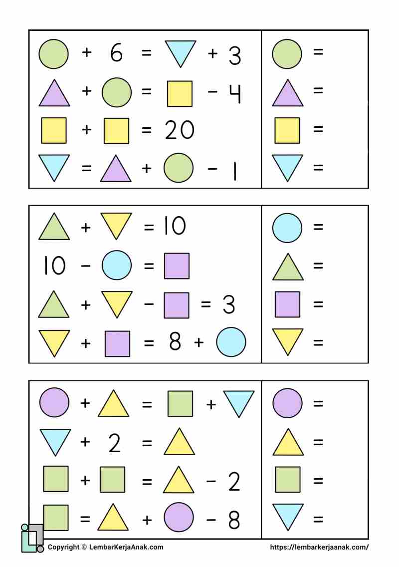 Lembar kerja anak tk sd soal matematika