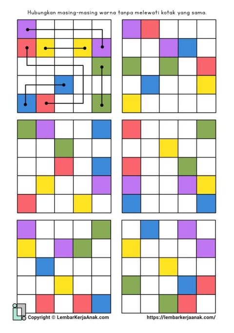 Lembar kerja worksheet anak tk sd logika visual warna