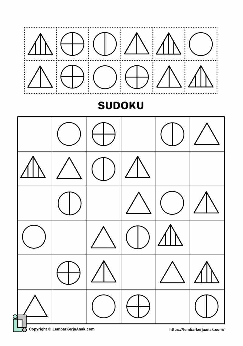 Lembar kerja worksheet anak tk sd sudoku gambar