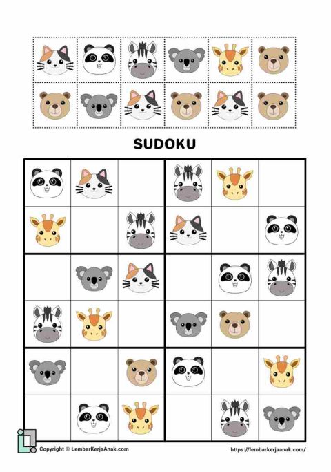 Lembar kerja worksheet anak tk sd sudoku gambar