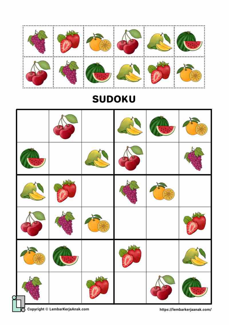 Lembar kerja worksheet anak tk sd sudoku gambar