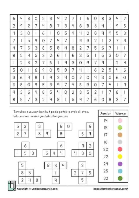 Lembar kerja worksheet anak tk sd matematika persepsi visual