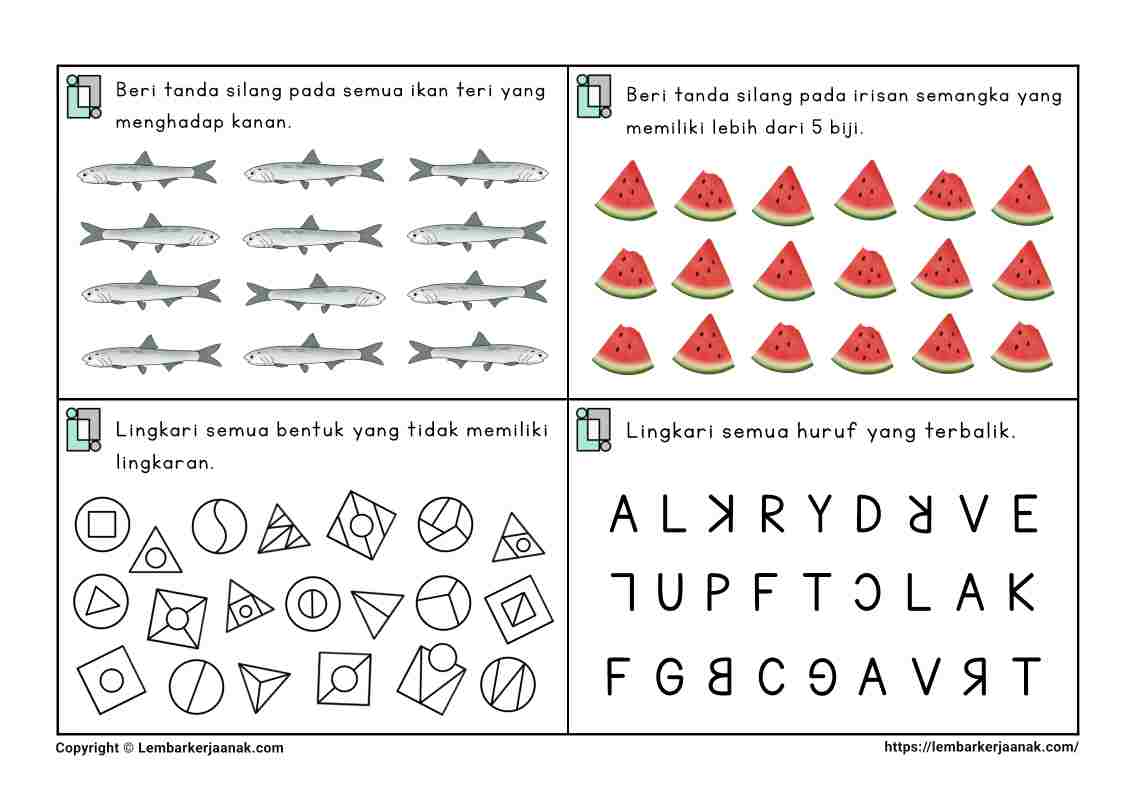 Lembar kerja anak TK paud latihan fokus - task card atensi visual