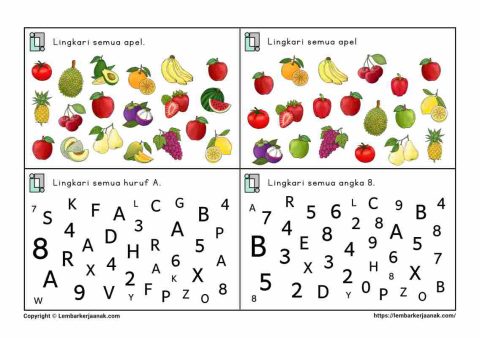 Lembar kerja anak tk paud latihan fokus - task card atensi visual