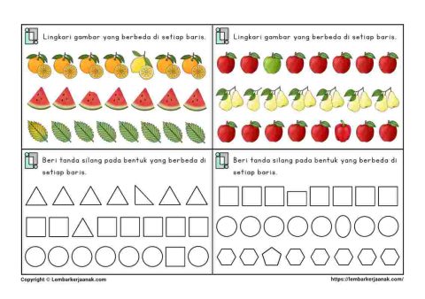 Lembar kerja anak tk paud latihan fokus - task card atensi visual