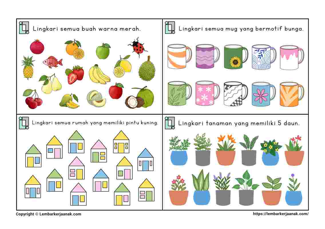 Lembar kerja anak tk paud latihan fokus - task card atensi visual