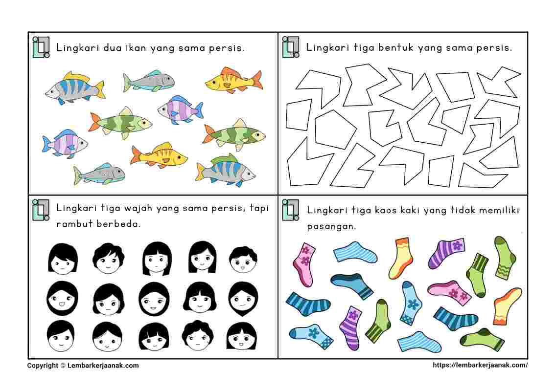 Lembar kerja anak tk paud latihan fokus - task card atensi visual
