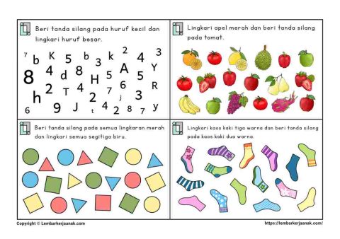 Lembar kerja anak tk paud latihan fokus - task card atensi visual