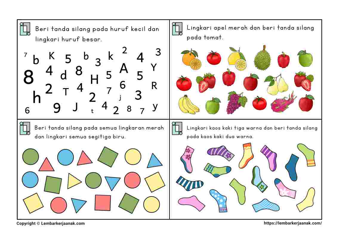 Lembar kerja anak tk paud latihan fokus - task card atensi visual