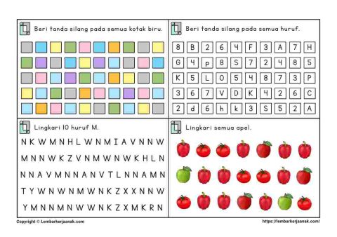 Lembar kerja anak tk paud latihan fokus - task card atensi visual