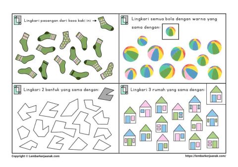 Lembar kerja anak TK paud latihan fokus - task card atensi visual