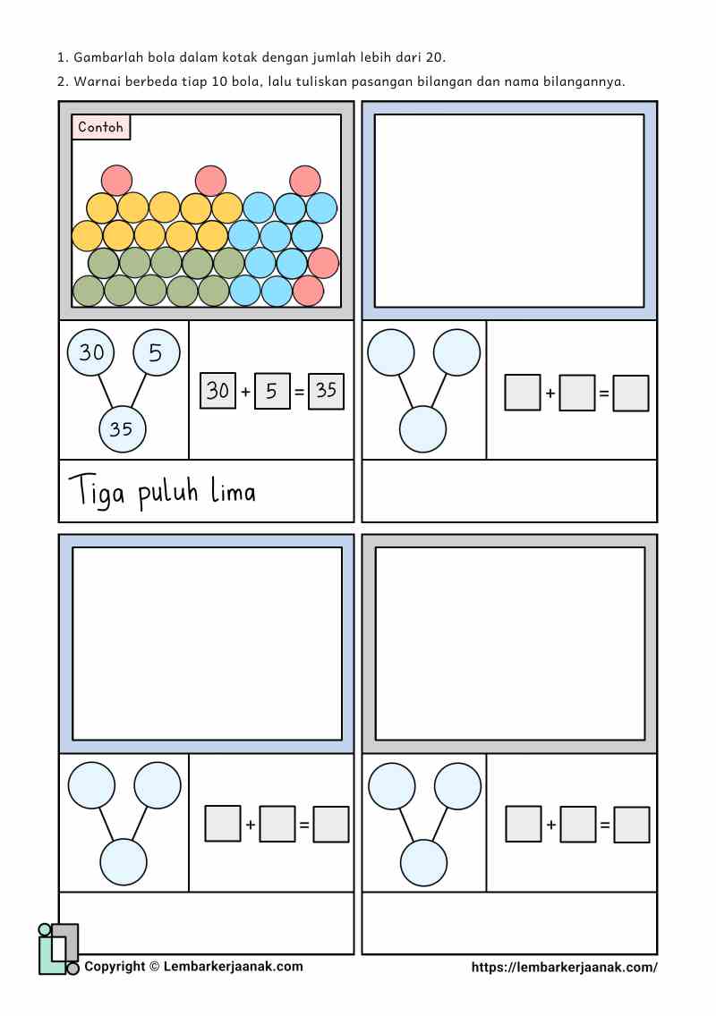 Lembar kerja anak SD matematika soal terbuka pasangan bilangan