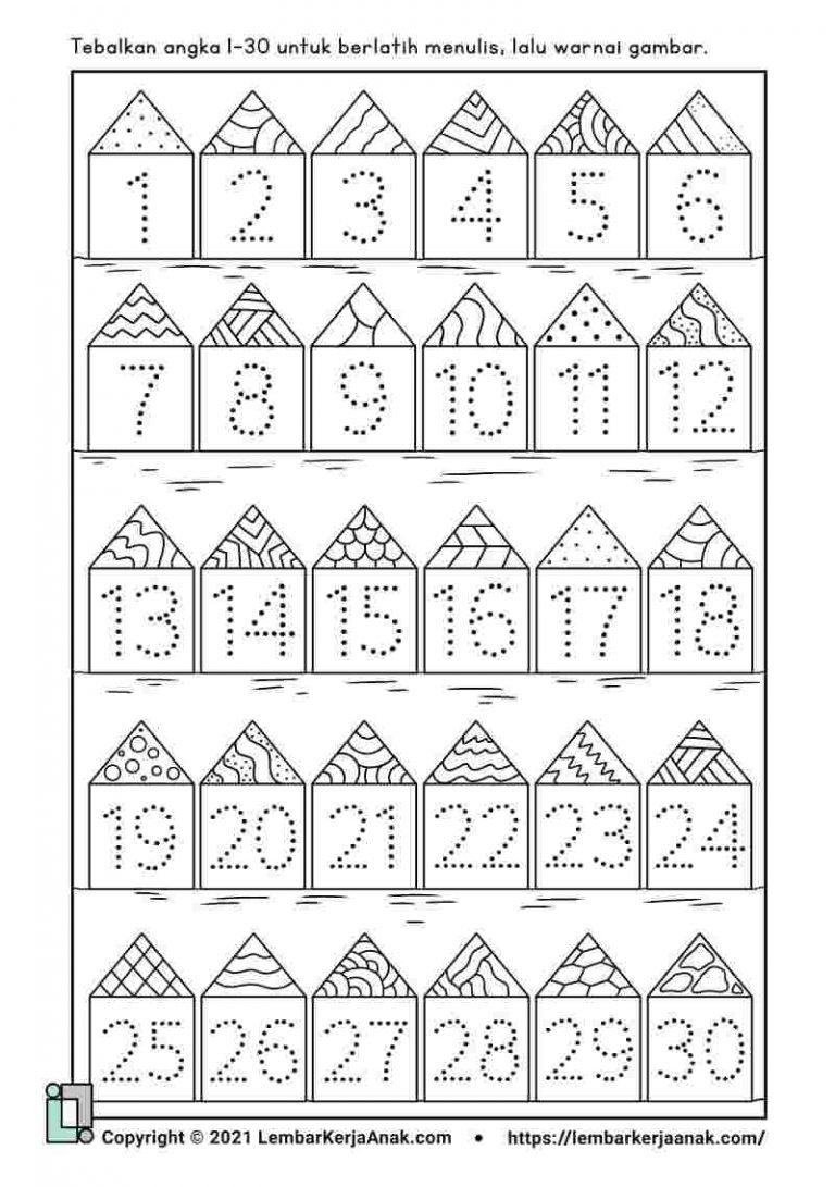 Menebalkan Angka | Belajar Menulis | Lembar Kerja Anak TK - PAUD