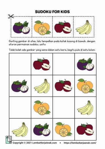 Kognitif lembar kerja anak tk paud - sudoku gambar