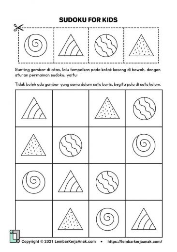 Kognitif lembar kerja anak tk paud - sudoku gambar