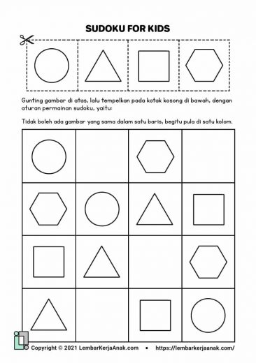 Kognitif lembar kerja anak tk paud - sudoku gambar