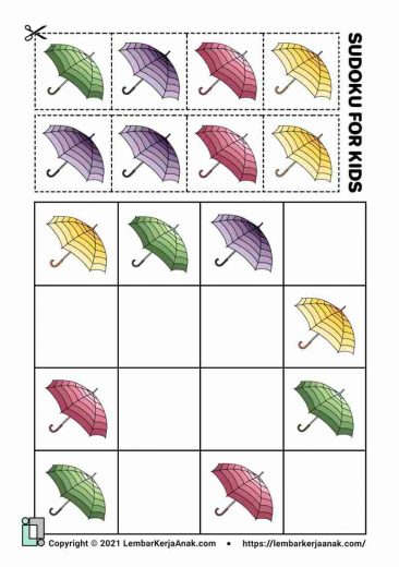 Kognitif lembar kerja anak tk paud - sudoku gambar