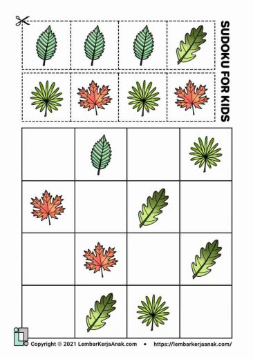 Kognitif lembar kerja anak tk paud - sudoku gambar - tema tanaman