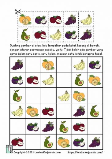 Kognitif lembar kerja anak tk paud - sudoku gambar