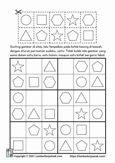 Kognitif lembar kerja anak tk paud - sudoku gambar
