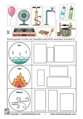 Tema Air, Udara, dan Api | Kognitif | Poster | Lembar Kerja Anak TK - PAUD