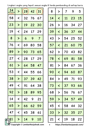 Perbandingan Angka dan Jumlah | Lembar Kerja Anak TK - PAUD