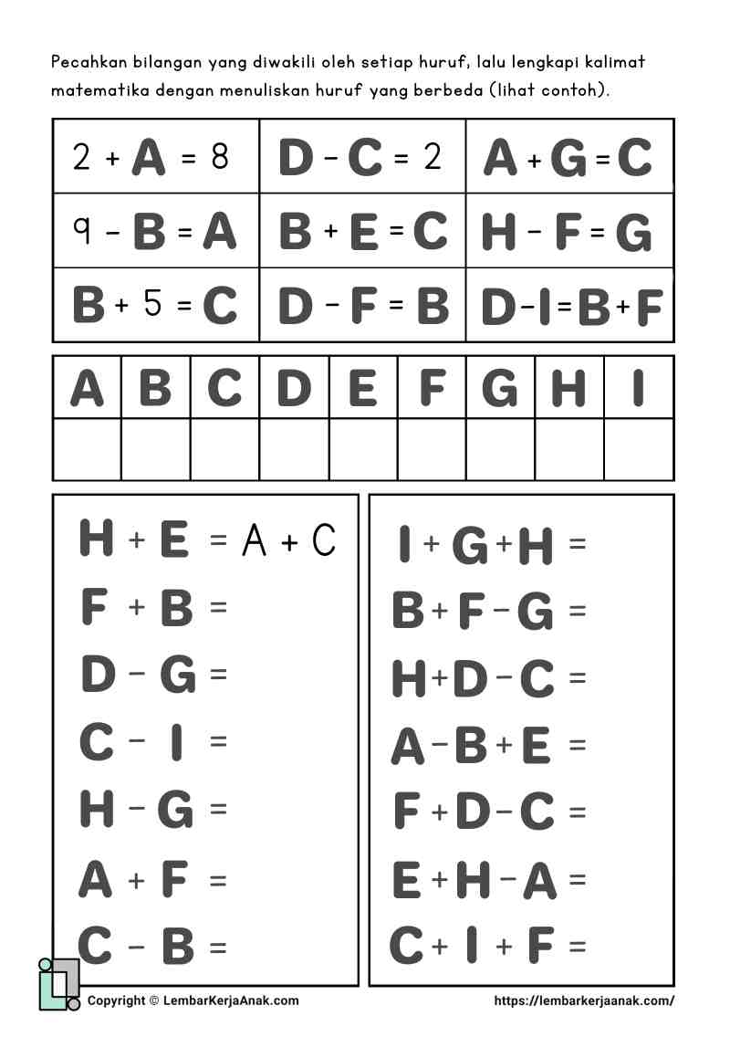 Lembar kerja anak sd matematika aljabar gambar penjumlahan pengurangan