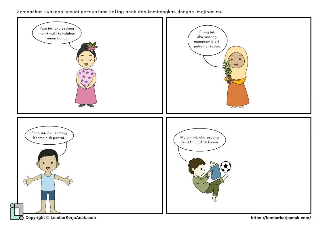 Lembar kerja anak tk sd menggambar interpretasi