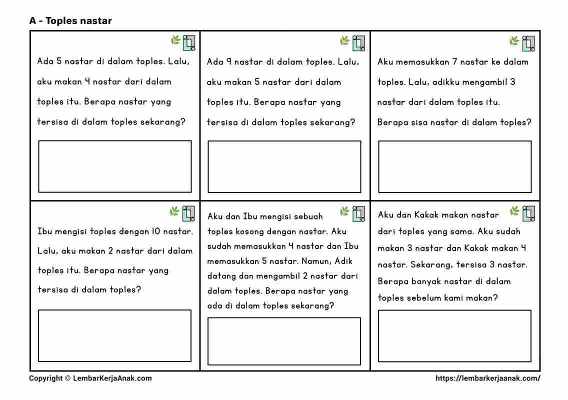 Lembar kerja anak tk sd matematika penambahan pengurangan semi konkret