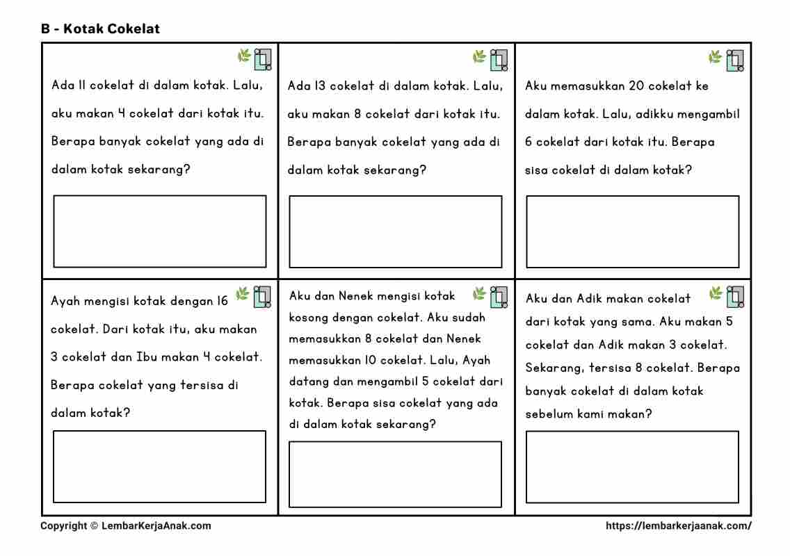Lembar kerja anak tk sd matematika penambahan pengurangan semi konkret