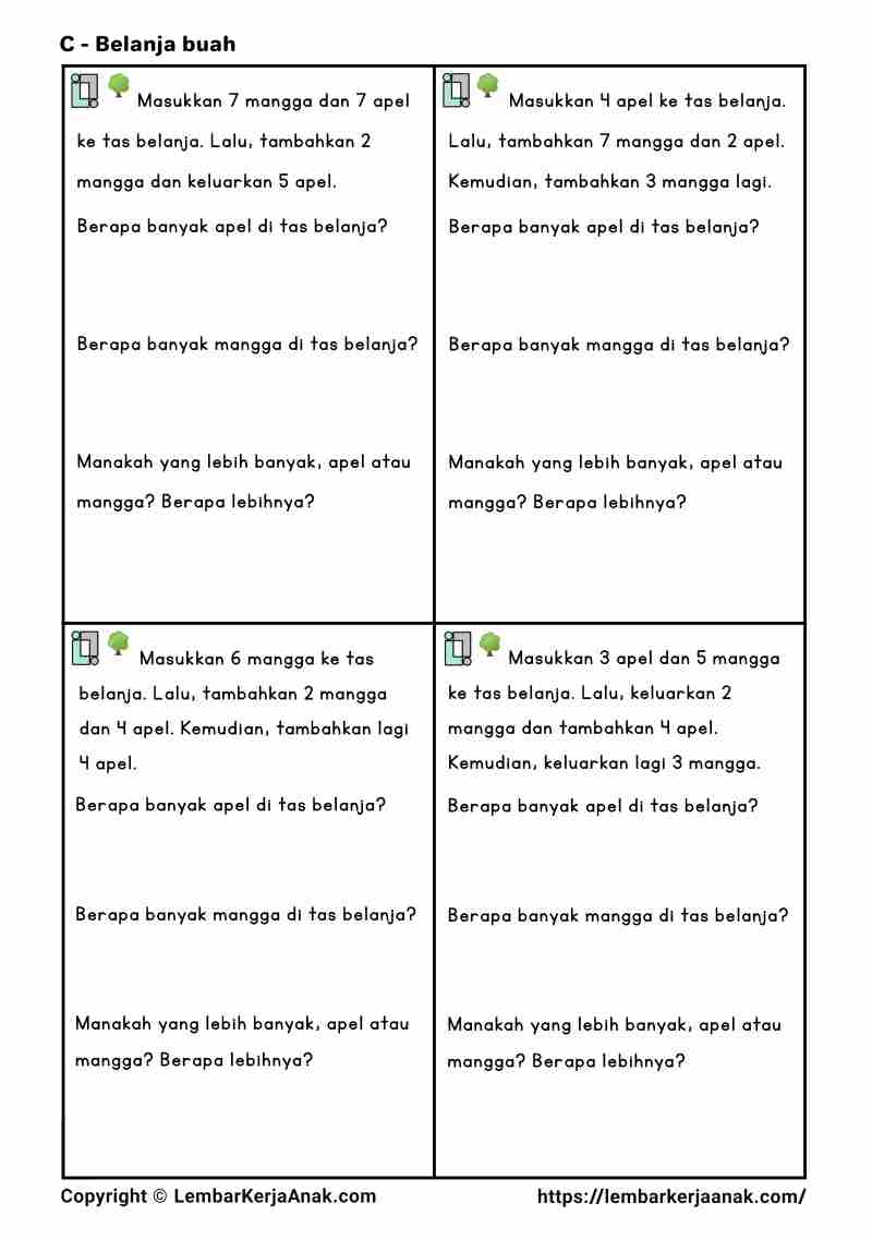 Lembar kerja anak tk sd matematika penambahan pengurangan semi konkret