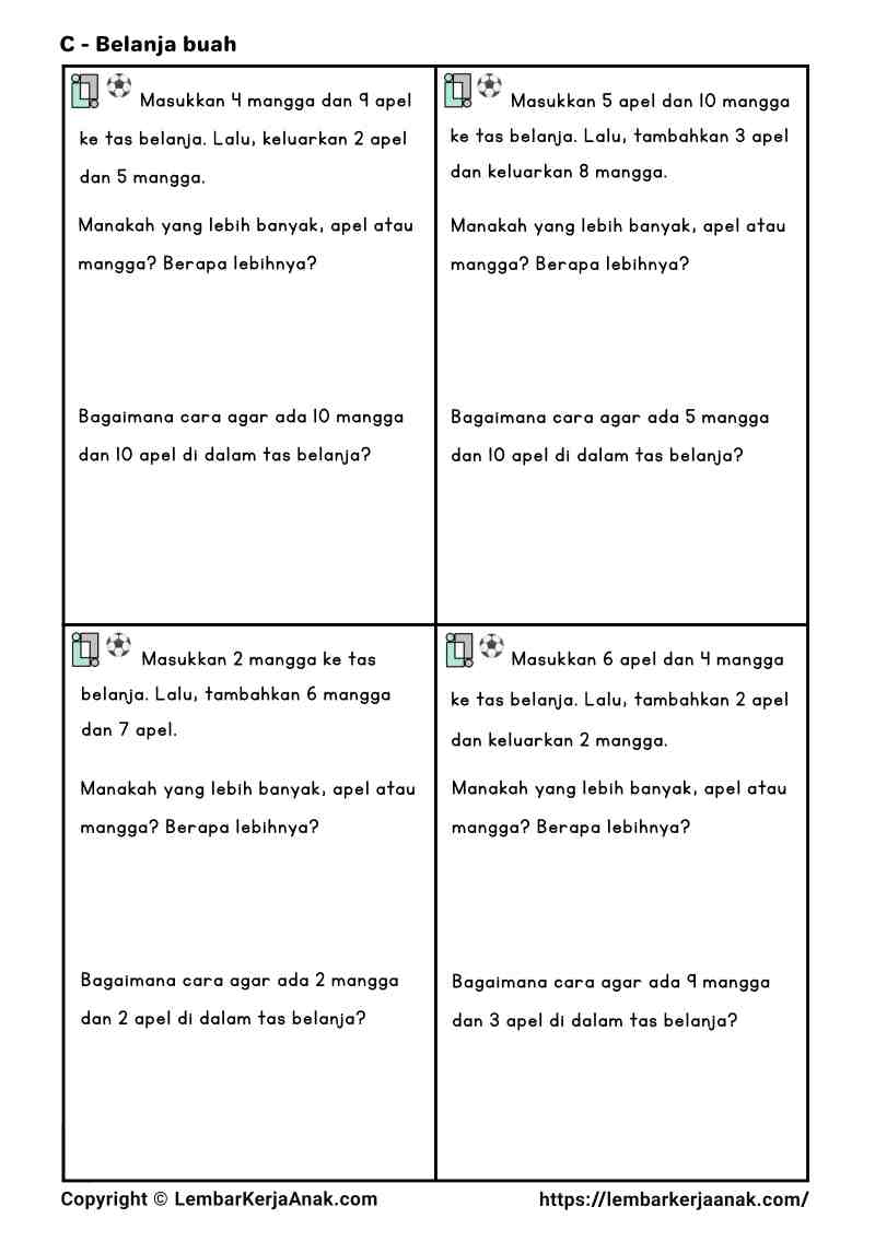 Lembar kerja anak tk sd matematika penambahan pengurangan semi konkret
