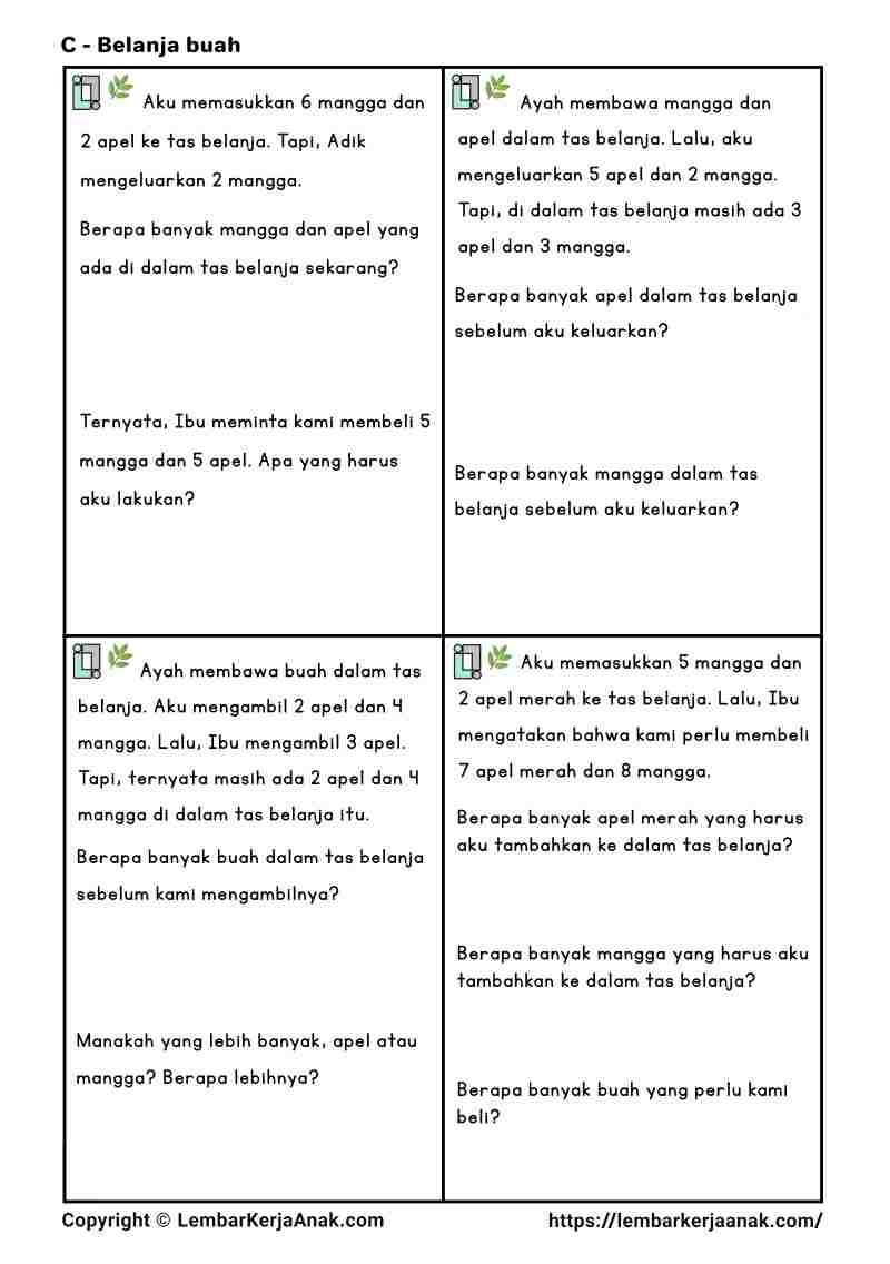 Lembar kerja anak tk sd matematika penambahan pengurangan semi konkret