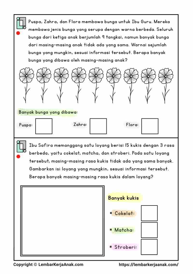 Lembar kerja anak tk sd soal terbuka matematika