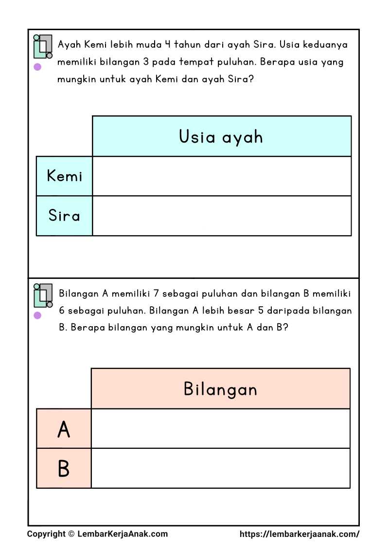 Lembar kerja anak tk sd soal terbuka matematika