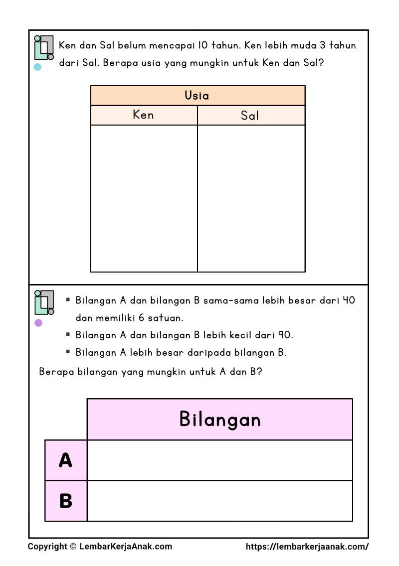Lembar kerja anak tk sd soal terbuka matematika