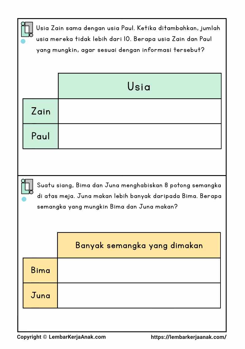 Lembar kerja anak tk sd soal terbuka matematika