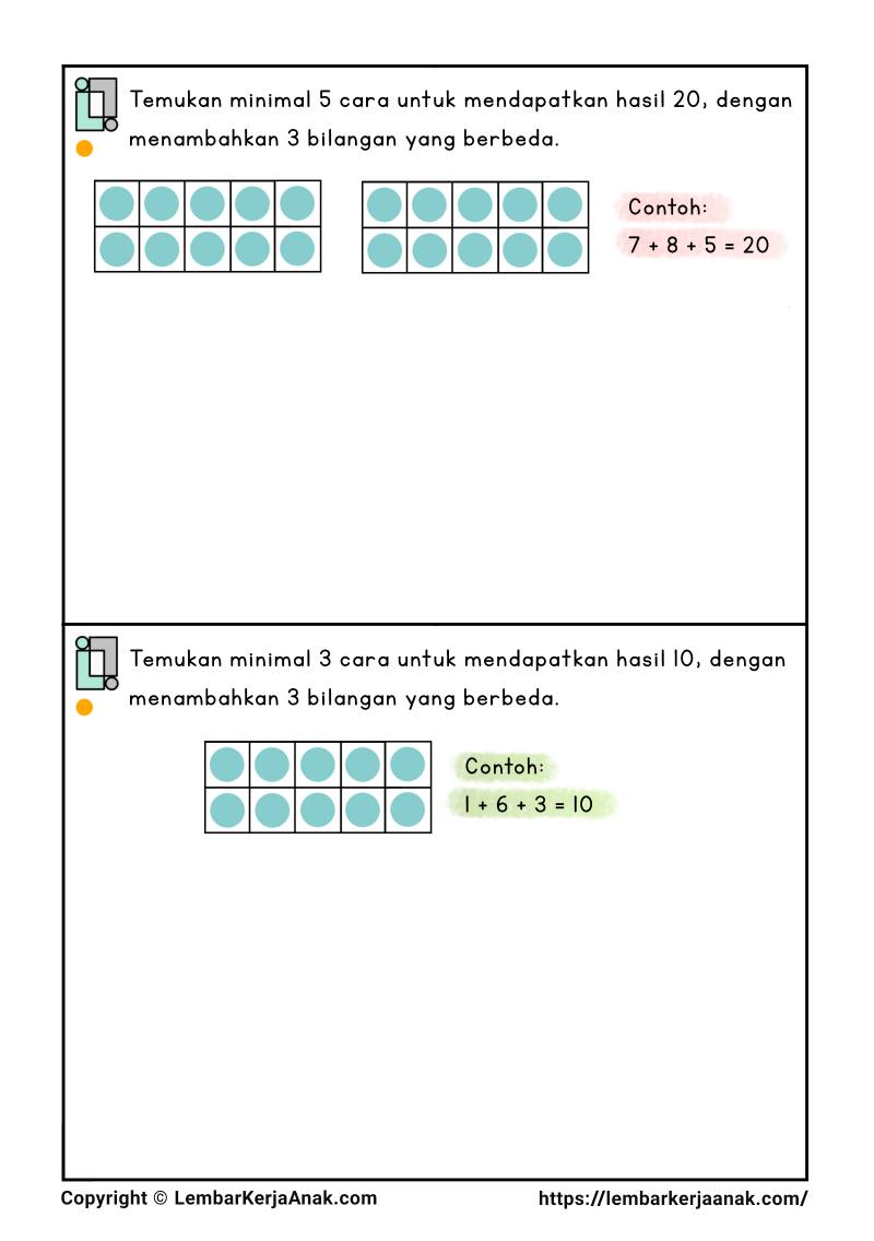 Lembar kerja anak tk sd soal terbuka matematika