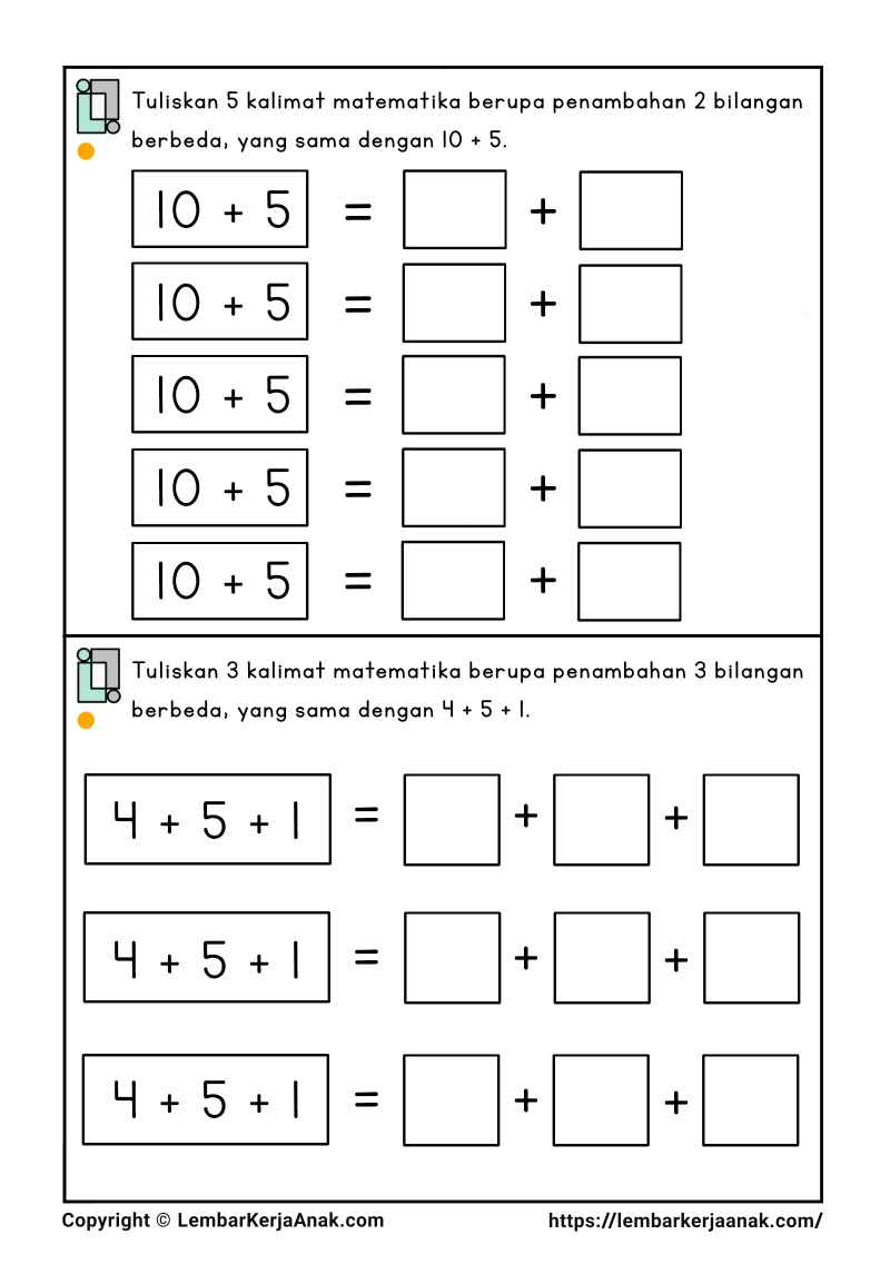 Lembar kerja anak tk sd soal terbuka matematika