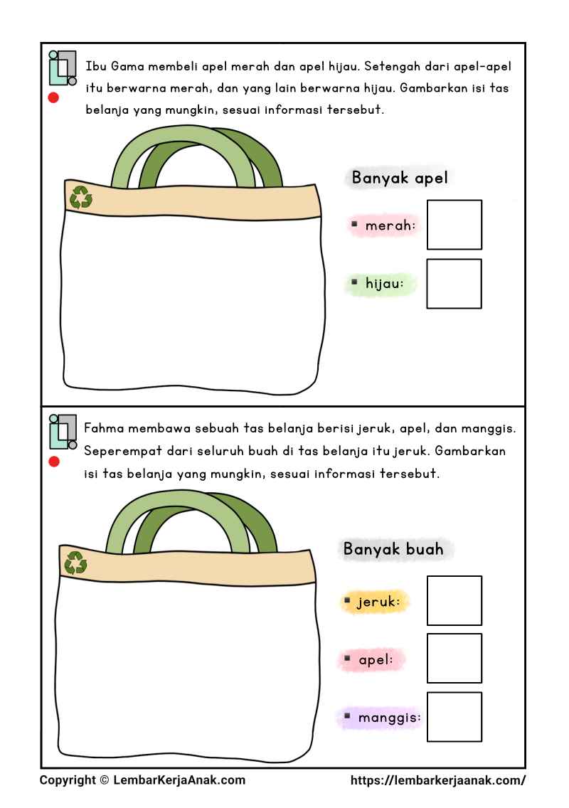 Lembar kerja anak tk sd soal terbuka matematika