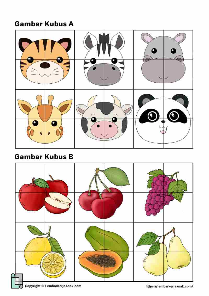 Lembar kerja anak tk sd cube puzzle 2x2