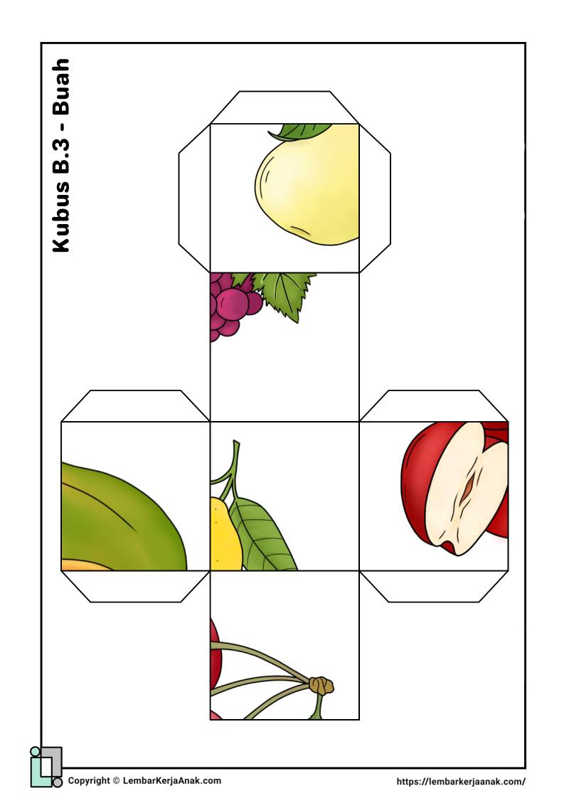 Lembar kerja anak tk sd cube puzzle buah