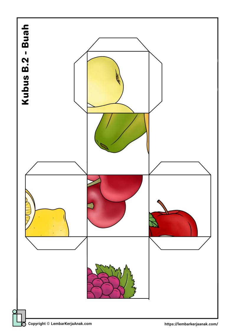 Lembar kerja anak tk sd cube puzzle buah