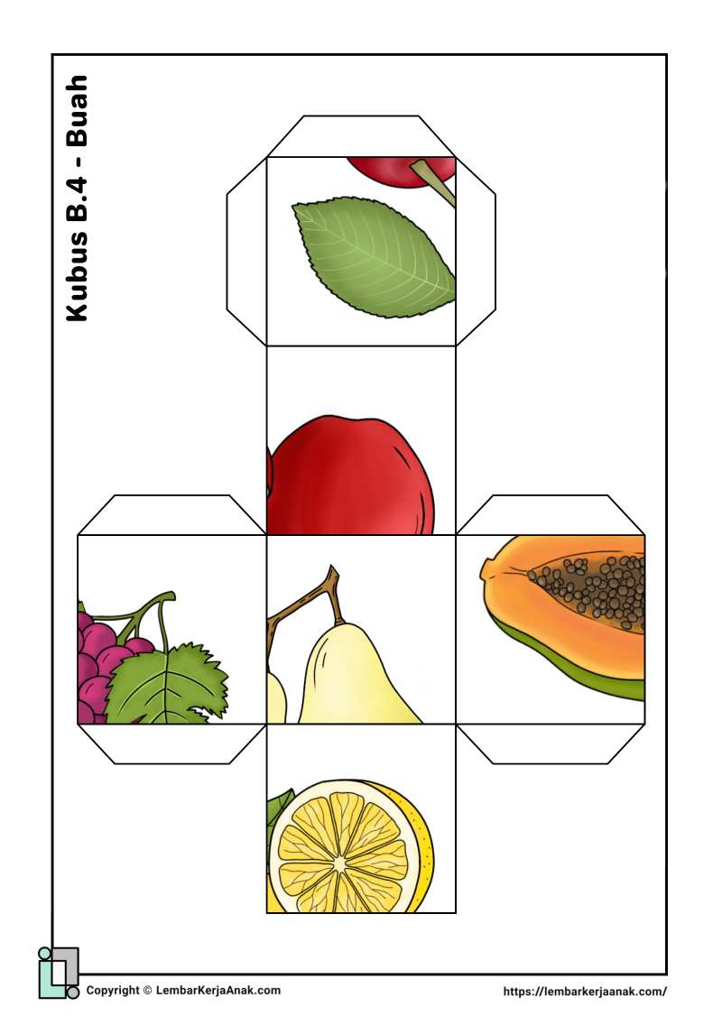 Lembar kerja anak tk sd cube puzzle buah