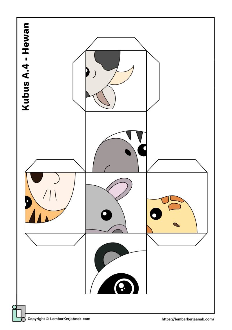 Lembar kerja anak tk sd cube puzzle hewan