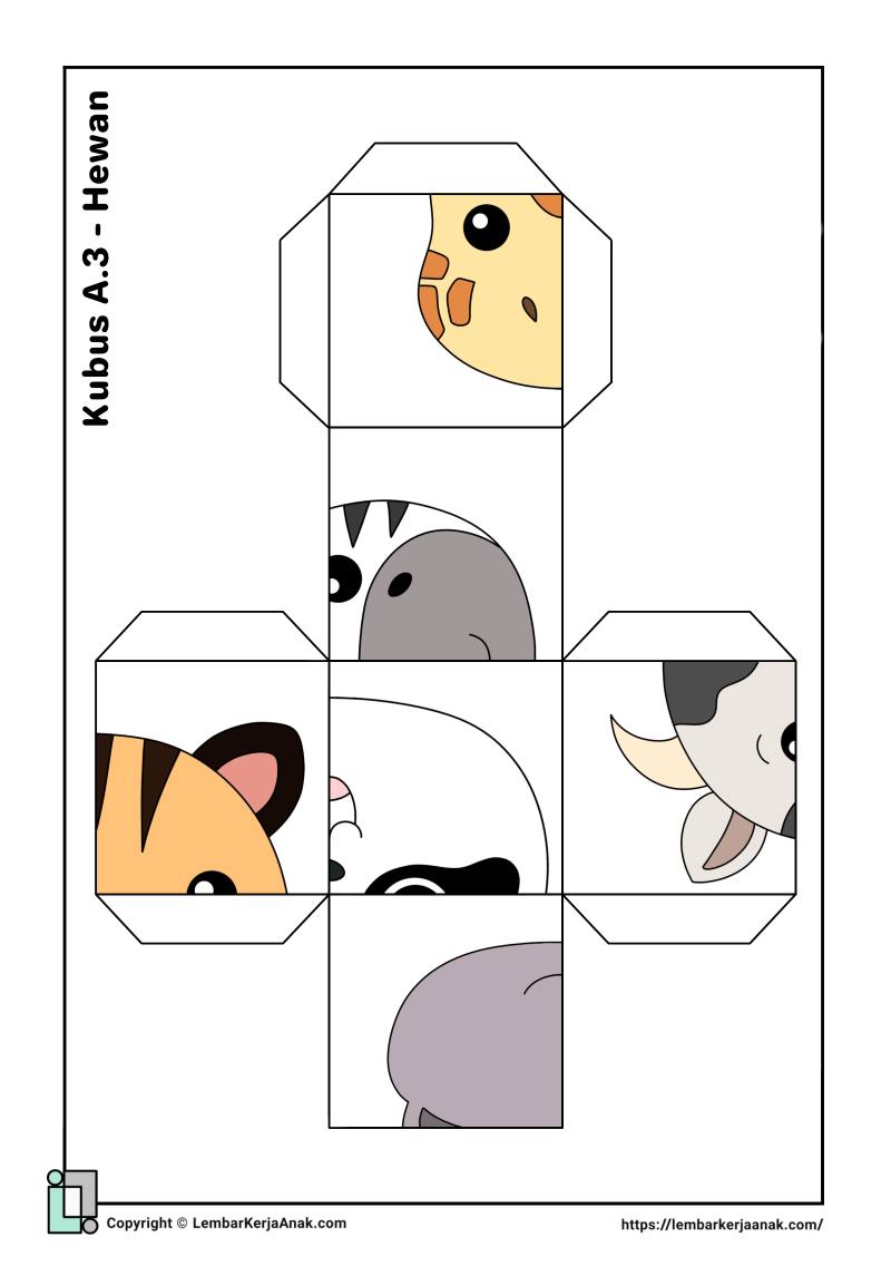 Lembar kerja anak tk sd cube puzzle hewan