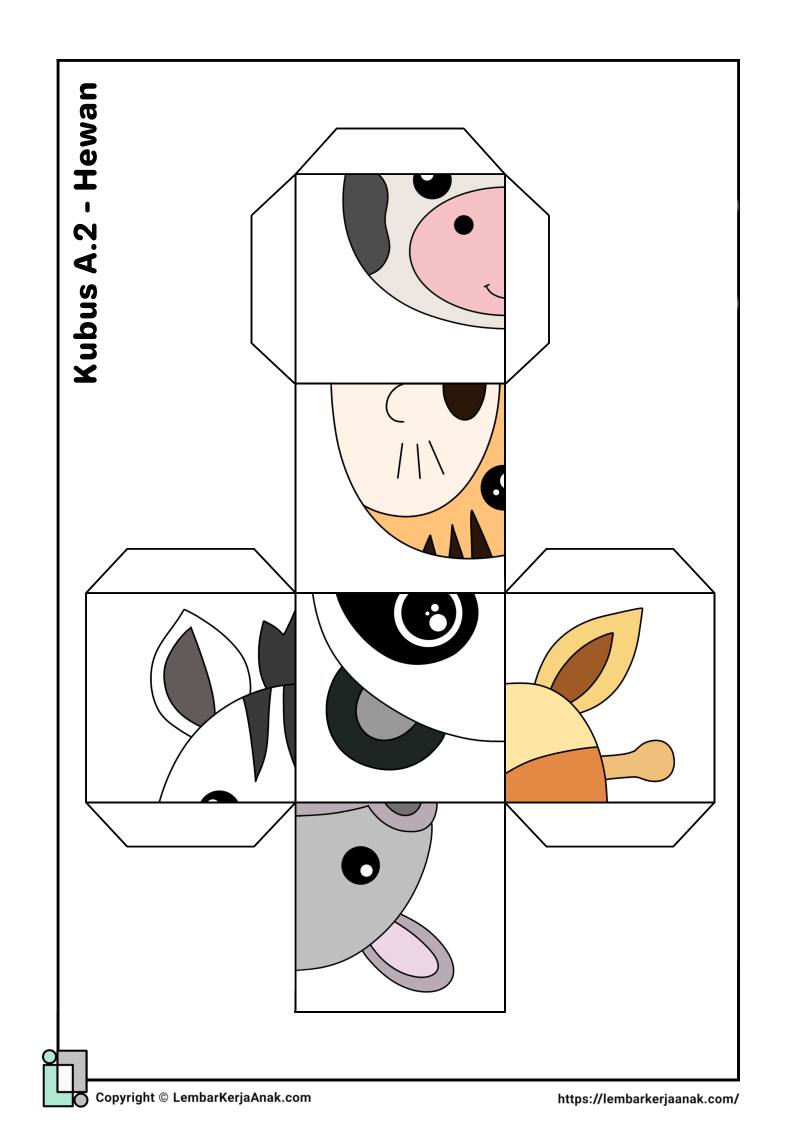 Lembar kerja anak tk sd cube puzzle hewan
